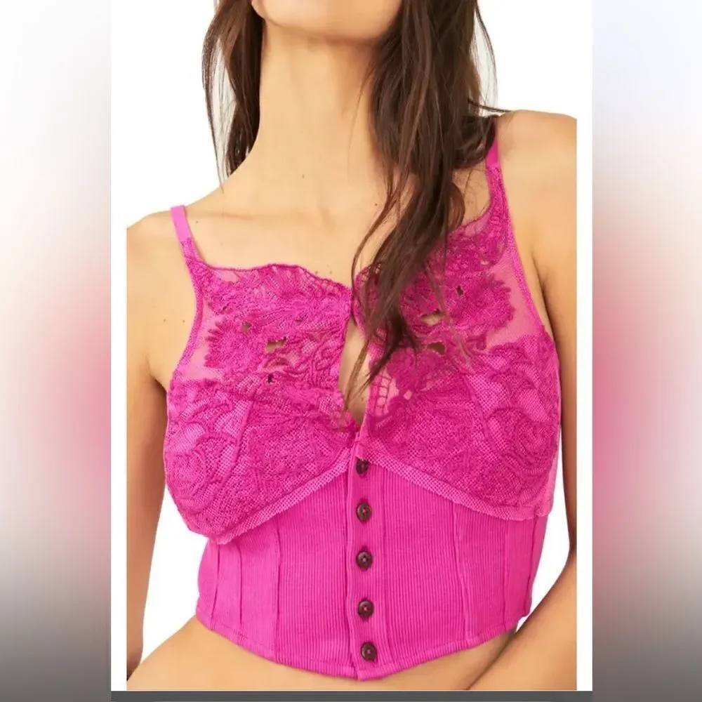 NWT- Free People Have My Heart Tank in Raspberry Sherbert -Size XS